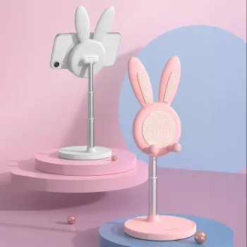 Cartoon Bunny Desktop Mobile Phone Holder Stand - pink and white colors